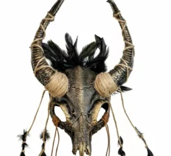 Maschera teschio sciamanico con piume