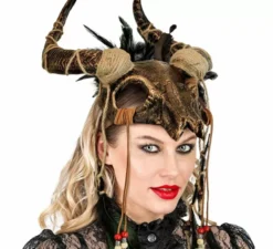 Maschera teschio sciamanico con piume