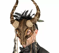 Maschera teschio sciamanico con piume
