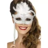 Maschera veneziana in argento con piume
