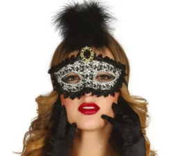 Maschera veneziana nera con piuma