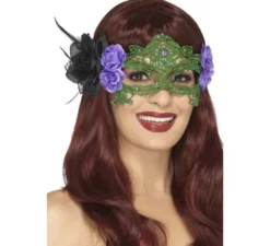 Maschera verde del giorno dei morti con le rose