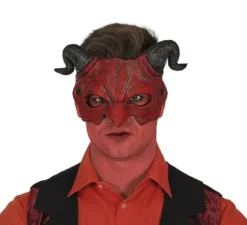 Mezza maschera da demone cornuto in schiuma
