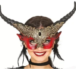 Mezza maschera da demone rosso con corna