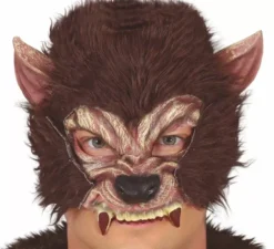 Mezza maschera di lupo mannaro con capelli in lattice