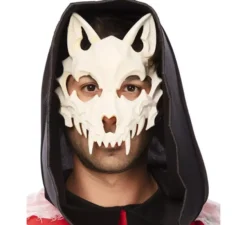 Mezza maschera lupo scheletro bianco 20x17 cm