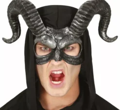 Mezza maschera scura con corna in PVC