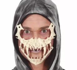 Mezza maschera teschio con zanne lunghe in pvc