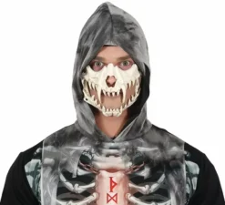 Mezza maschera teschio zanne corte in pvc
