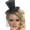 Mini cappello burlesque nero con velo per donna
