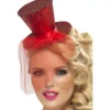 Mini cappello burlesque rosso con velo per donna