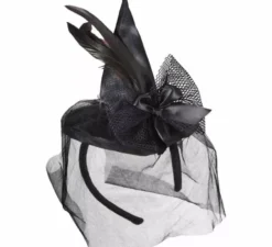 Mini cappello da strega con piume e velo