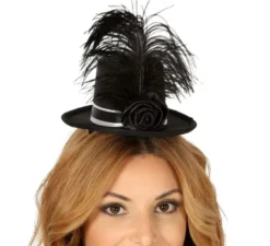 Mini cilindro nero con piume