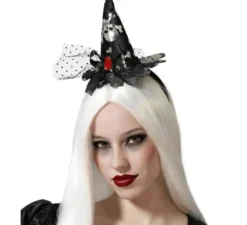 Mini fascia per cappello da strega nera con teschio