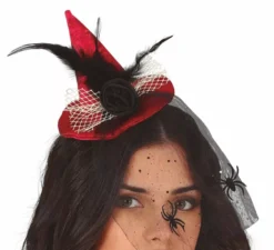 Mini fascia per cappello da strega rossa con velo