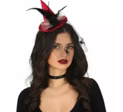 Mini fascia per cappello da strega rossa con velo