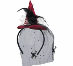 Mini fascia per cappello da strega rossa con velo