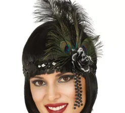 Nastro di paillettes nero con piume