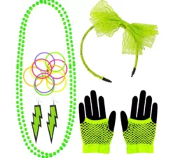 Neon Kit in vari colori anni '80: Cerchietto, Collana, Bracciali, Orecchini e Guanti