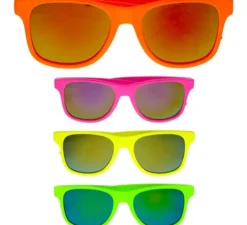 Occhiali al neon anni '80 con lenti di colori assortiti