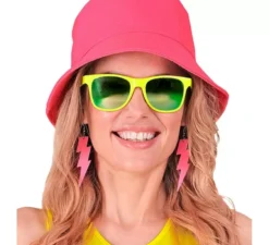 Occhiali al neon anni '80 con lenti multicolori