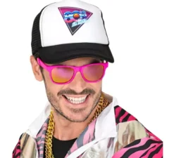 Occhiali al neon anni '80 con lenti multicolori