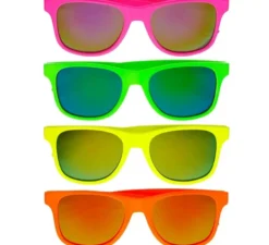 Occhiali al neon anni '80 con lenti multicolori