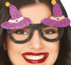 Occhiali con cappelli da strega viola