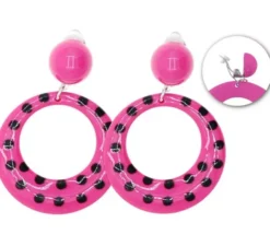 Orecchini a cerchio Sevillana Fucsia con pois neri, 6 cm