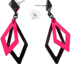 Orecchini Anni '80 Diamanti neri e rosa Fluorescenti