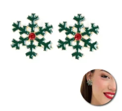 Orecchini Fiocco Di Neve Verde Di Natale 3x3 cm