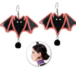 Orecchini pipistrello glitterati con pompon