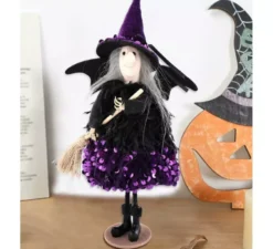 Ornamento strega viola con scopa 25 cm