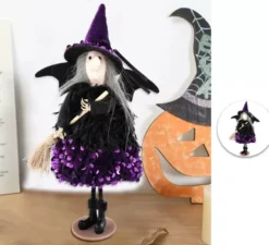 Ornamento strega viola con scopa 25 cm