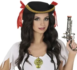 Pacchetto armi pirata: spada, pistola, cannocchiale e medaglia di plastica