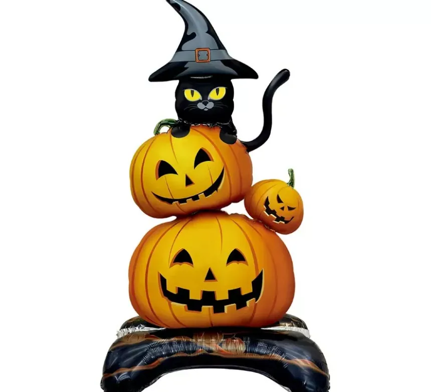 Palloncino in foil a forma di zucca con gatto 68x140 cm