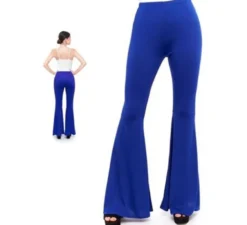 Pantaloni a zampa di elefante blu lavorati a maglia da donna