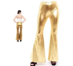 Pantaloni a zampa metallizzati color oro da donna