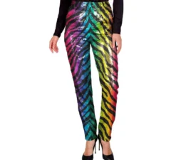 Pantaloni da donna a righe multicolori con stampa animalier alla moda