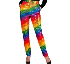 Pantaloni da festa a righe multicolori da donna