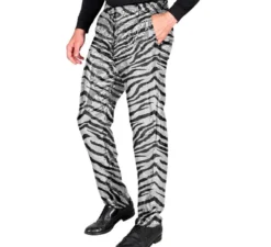 Pantaloni da festa da uomo in argento con stampa animalier