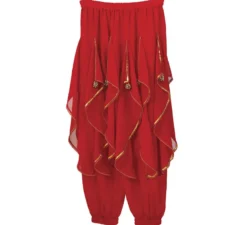 Pantaloni di danza del ventre rossi con frange dorate