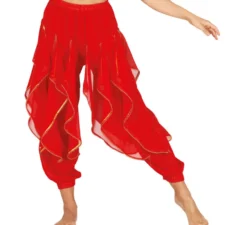 Pantaloni di danza del ventre rossi con frange dorate