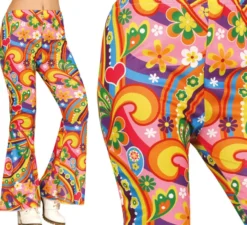 Pantaloni hippie con fiori multicolori per donna