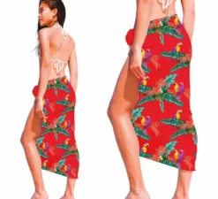 Pareo rosso con uccelli 150x100 cm