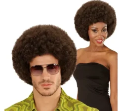 Parrucca afro castana adulta regolabile e lavabile