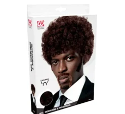 Parrucca afro con baffi e basette in stile Pulp Fiction