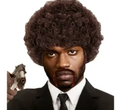 Parrucca afro con baffi e basette in stile Pulp Fiction