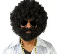 Parrucca afro nera con barba di vagabondo
