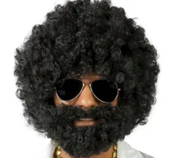 Parrucca afro nera con barba di vagabondo